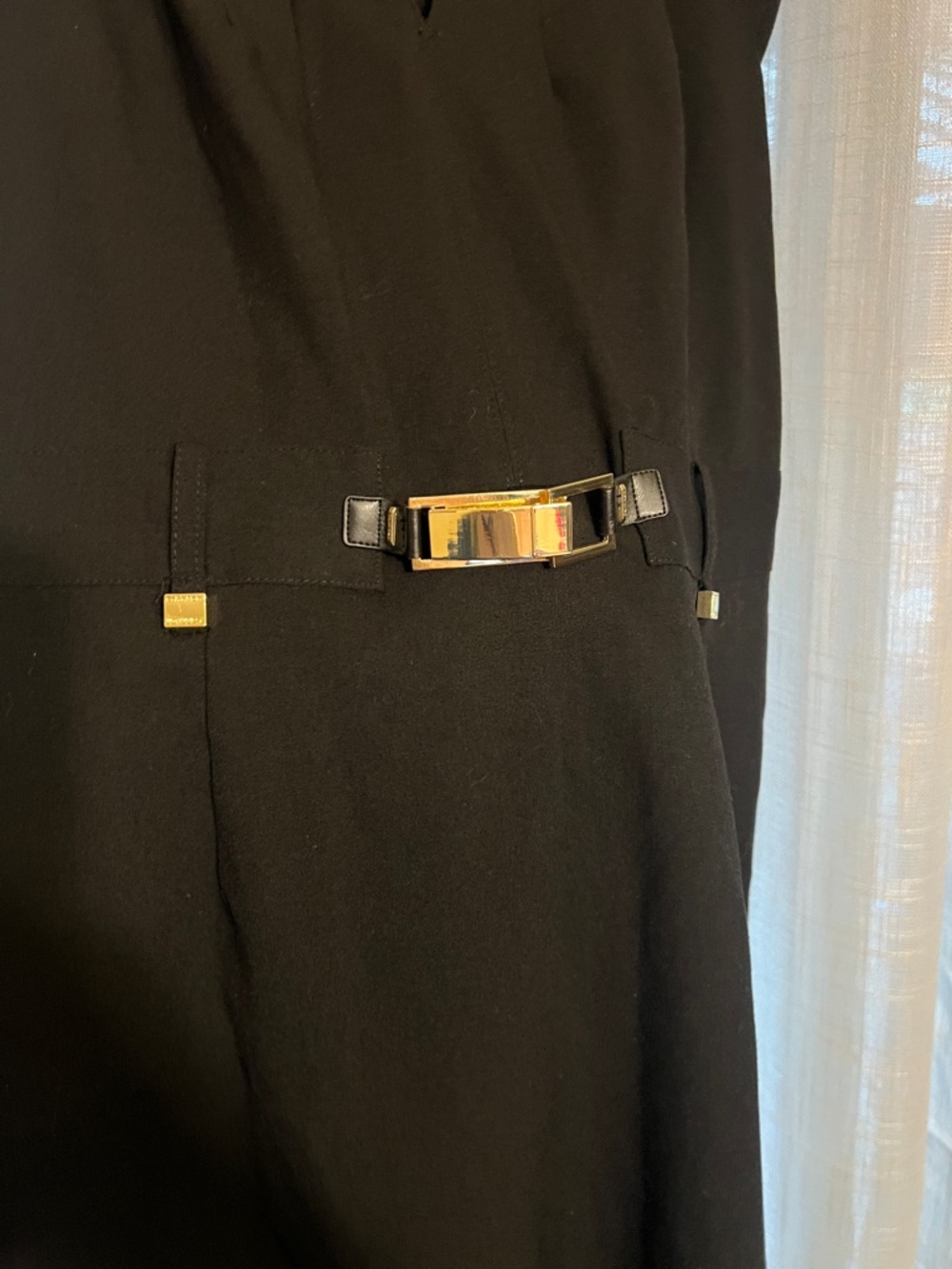Calvin Klein Black Cap-Sleeve Sheath with Waist Buckle - Picture 2 of 6